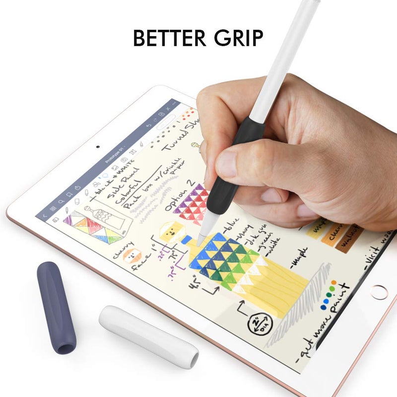 AhaStyle 3 Pack Silicone Grips Holders for Apple Pencil (USB-C) & Apple Pencil (1st / 2nd Generation) Ergonomic Protective Skin Sleeve Compatible with iPad Pen (White,Midnight Blue,Black) - Image 3